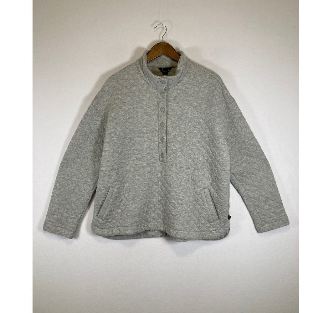 Gorpcore Eddie Bauer Womens XXL Grey Quilted Snap Mock Neck Pullover Sweatshirt‎